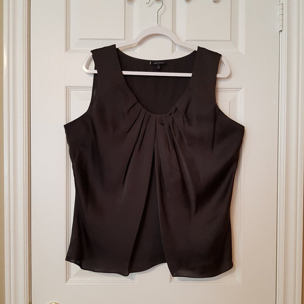 Anne Klein Women's Sleeveless Silky Tank Top ~ Size L ~ Deep Black ~ EUC ~